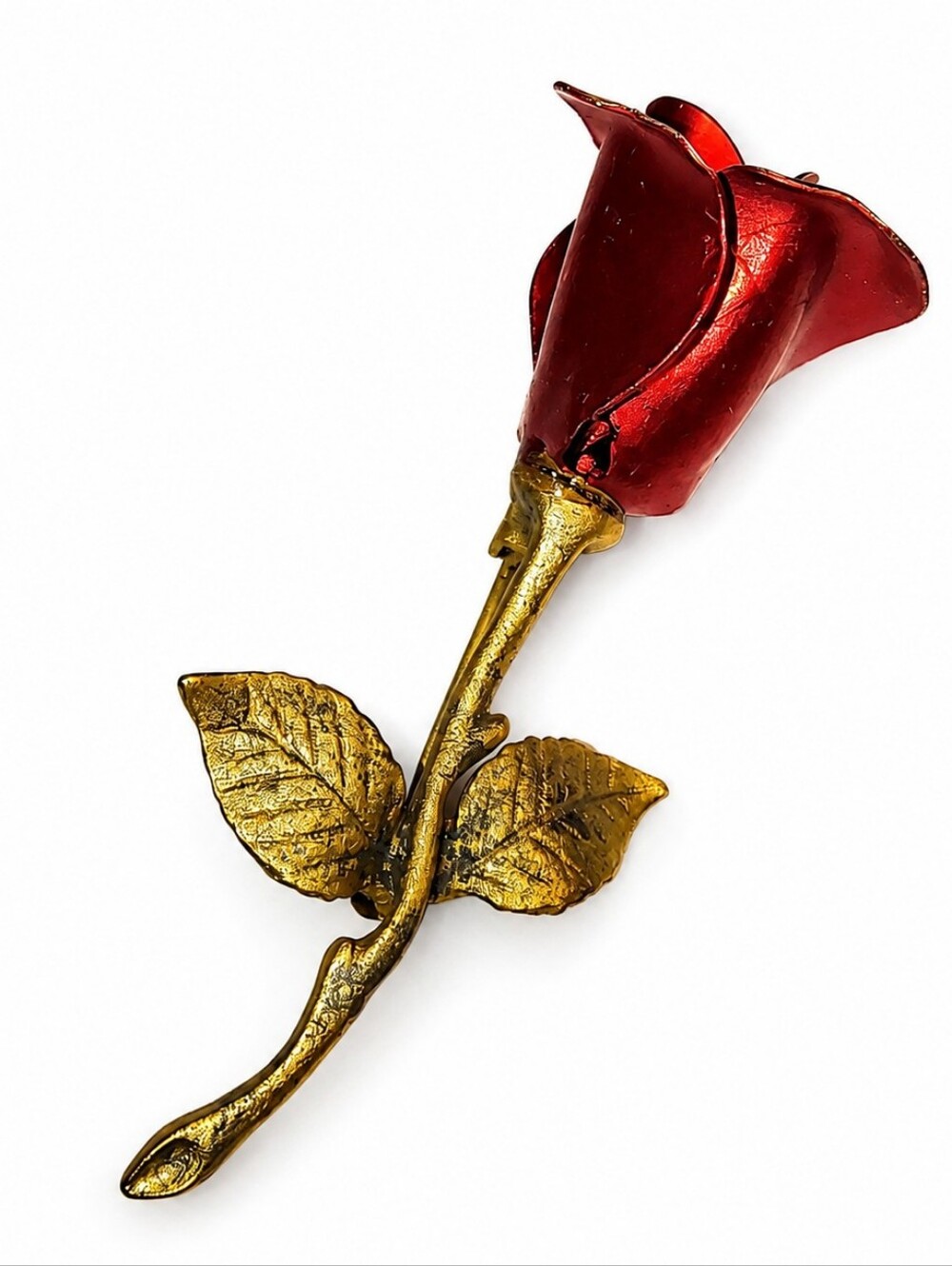 Signed Avon Red Rose Brooch Pin Gold Tone 2.5" Floral